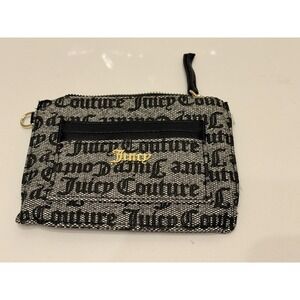 Juicy Couture Monogram Coin Purse Zip Pouch Black Cream Gold Logo Y2K
